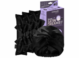 Glov Sada 3 kulem na studené vlasy Sweet Satin Dreams + 1 dvouvrstvá saténová spací čepice, černá
