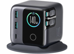 Joyroom Stolní nabíječka Podix JR-TRD01 GaN 140W s 5 porty a dvěma zatahovacími kabely - šedá