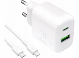 Puro PROLITE 25W USB-A / USB-C nabíječka do zásuvky + kabel USB-C - USB-C 1,2 m - bílá
