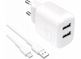 Puro PROLITE 10W síťová nabíječka 2x USB-A + USB-A - USB-C kabel 1,2 m - bílá