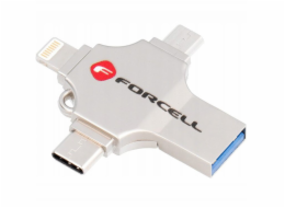 ForCell USB flash disk 64GB USB 3.2 Gen 1 (USB A / USB C / Lightning / Micro USB) F-Data Metal Quad stříbrný
