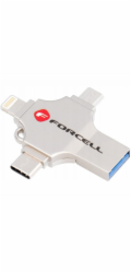 ForCell USB flash disk 64GB USB 3.2 Gen 1 (USB A / USB C / Lightning / Micro USB) F-Data Metal Quad stříbrný