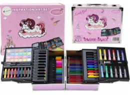 LeanToys Sada pro výtvarné umění ve skládacím kufru s jednorožcem, 133 dílků