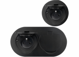 Orno Hermetická dvojitá elektrická zásuvka, oválná, IP55, 2x2P+Z (francouzská), černá