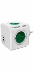 Cubenest Powercube Original USB PD 20W, A+C, 4× zásuvka, bílá/zelená, dětská pojistka, uzemnění, max. 16A/250V~3680W