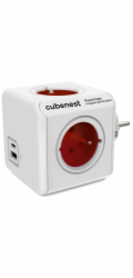 Cubenest Powercube Original USB PD 20W, A+C, 4× zásuvka, bílá/červená, dětská pojistka, uzemnění, max. 16A/250V~3680W