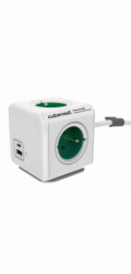Cubenest Powercube Extended USB PD 20W, A+C, 4× zásuvka, 1,5m, bílá/zelená, dětská pojistka, uzemnění, dok, 10A/250V