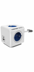 Cubenest Powercube Extended USB PD 20W, A+C, 4× zásuvka, 1,5m, bílá/modrá, dětská pojistka, uzemnění, dok, 10A/250V