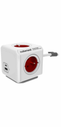 Cubenest Powercube Extended USB PD 20W, A+C, 4× zásuvka, 1,5m, bílá/červená, dětská pojistka, uzemnění, dok, 10A/250V