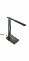 Huslog stolní LED lampička s displejem a bezdrátovou nabíječkou a displejem, černá