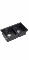 GraniteQ ČTVRÁK | LOGAN 120 | žulový kuchyňský dřez BLACK DIAMOND + STEEL | rozměry: 76 x 45 x 23,5 cm | 2komorové zavěšené | výška dna skříňky od: 80 cm