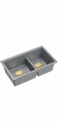 GraniteQ ČTVRÁK | LOGAN 120 | žulový kuchyňský dřez SILVER STONE + ZLATÉ PVD | rozměry: 76 x 45 x 23,5 cm | 2komorové zavěšené | výška dna skříňky od: 80 cm