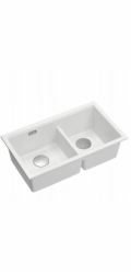 GraniteQ ČTVRÁK | LOGAN 120 | žulový kuchyňský dřez SNOW WHITE + STEEL | rozměry: 76 x 45 x 23,5 cm | 2komorové zavěšené | výška dna skříňky od: 80 cm