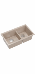 GraniteQ ČTVRÁK | LOGAN 120 | žulový kuchyňský dřez PEARL BEIGE + OCEL | rozměry: 76 x 45 x 23,5 cm | 2komorové zavěšené | výška dna skříňky od: 80 cm