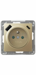 Ospel GP-1YZPUSBAC/m/28 IMPRESJA Jednoduchá zásuvka s uzemněním a krytkami proudové cesty, s USB A+C nabíječkou, zlatá metalíza GP-1YZPUSBAC/m/28