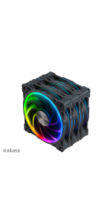 AKASA ventilátor SOHO AR, 12cm ARGB PWM fan 3pcs bundle + FLEXA FP5H AK-CBFA08-30BK + ARGB LED splitter AK-CBLD07-50BK
