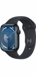 Chytré hodinky Apple Watch Series 9 GPS, 45mm půlnoční hliníkové pouzdro s půlnočním sportovním páskem – S/M