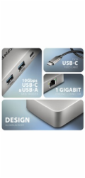 AXAGON HMC-CUB83X2, USB 10Gbps hub, 2x USB-A, USB-C, HDMI & DP 4k/144Hz, RJ-45 GLAN, PD 100W, kabel USB-C 15cm