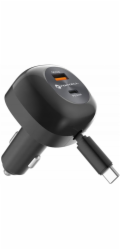 ForCell Nabíječka F-Energy Alu do auta USB C + USB A + navíjecí kabel USB C PD QC4.0 SFC2.0 3A 75W černá