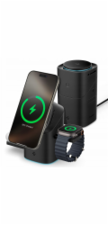 Spigen Essential EF223MS Qi2 rotační magnetická nabíječka - indukční nabíječka MagSafe 3 v 1 pro iPhone, AirPods a Apple Watch 15W (černá)