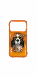 Nimmy Pouzdro Cool&Cute 2.0 s motivem psa pro iPhone 17 Pro Max s magnetickým přívěskem oranžové