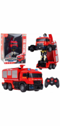 LeanToys Hasičské robotické auto 2 v 1, dálkově ovládané, RC, světla, zvuky, voda