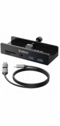 Orico Hub USB-C 5Gbps aktivní, šroubovací, 2x USB-A, čtečka SD karet, 3,5mm minijack, černý