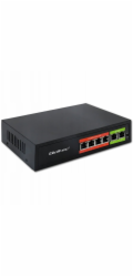 Qoltec SWITCH RYCHLÝ ethernetový síťový přepínač PoE | 4x RJ45 | 2x RJ45 uplink | 65W | 10/100Mb/s