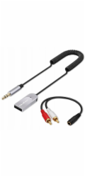 Qoltec Bezdrátový audio HiFi adaptér pro domácí a automobilový přijímač | Bluetooth 6.0 | 2 x RCA | 1 x AUX MiniJack 3,5 mm | USB | Mikrofon