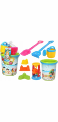 LeanToys Sada hraček do písku : kbelík, mlýnek, konvička na zalévání, formičky, barevné