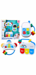 LeanToys Sada hudebních hraček pro batolata: telefon, tamburína, klávesy, zvuky, 3 v 1