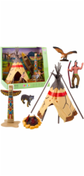 LeanToys Sada indiánských figurek, vesnice, týpí, kajak, totem, LEAN Toys