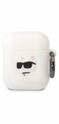 Karl Lagerfeld Pouzdro Karl Lagerfeld KLA2RUNCHH Apple AirPods 2/1 kryt bílý/bílý Silikonová hlava Choupette 3D