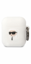 Karl Lagerfeld Ochranné pouzdro na sluchátka pro AirPods 1/2 kryt bílý/bílý Silikon Karl Head 3D