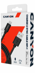 CANYON nabíjecí kabel Lightning MFI-1, kompaktní, Apple certifikát, délka 1m, černá