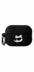 Karl Lagerfeld pouzdro Karl Lagerfeld KLAP2RUNCHK kryt Apple AirPods Pro 2 černo/černý Silikonová hlava Choupette 3D