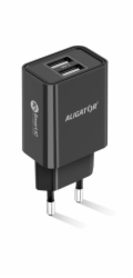 Chytrá síťová nabíječka ALIGATOR 2,4A, 2xUSB, smart IC, černá, USB-C kabel