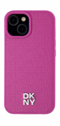 DKNY  DKHMP15SPSHRPSP iPhone 15 / 14 / 13 6.1 růžové/růžové pevné pouzdro Kožený vzor Kovové logo MagSafe