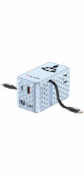 Verbatim univerzální cestovní adaptér Charge’n’Travel 70W, 2× USB-C výsuvné kabely, modrá