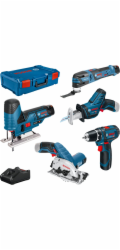 Bosch Powertools 5-teiliges 12Volt-Werkzeug-Set, GSR + GOP + GKS + GSA + GST (blau, 3x Li-Ionen Akku 3,0Ah, XL-BOXX)