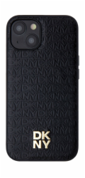 DKNY  DKHMP14SPSHRPSK iPhone 14 / 15 / 13 černé/černé pevné pouzdro Kožený Monogram Vzor Kovové Logo MagSafe