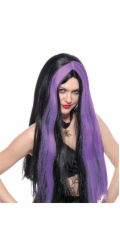 Černá paruka s fialovým pramínky