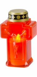 Svíčka MagicHome, kříž, LED, na hrob, červená, 2xAA, 15,3x6,8 cm, (součástí balení 2xAA)
