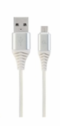 GEMBIRD Kabel USB 2.0 AM na MicroUSB (AM/BM), 1m, opletený, bílo-stříbrný, blister, PREMIUM QUALITY