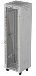 Lanberg 19" 42U 600x600 šedá stojící racková skříň se skleněnými dvířky, LCD (ploché balení)