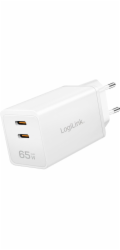 LogiLink Nabíječka do zásuvky 2x USB-C, 65W, bílá