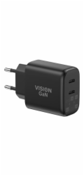 Vision - Sítový adaptér - 65 Watt - 3.25 A - 2 výstupní konektory (2 x USB-C) - cerná - Evropa