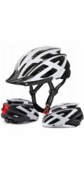 Wozinsky Cyklistická helma MTB s USB zadním světlem L - černá a bílá