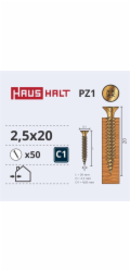 HAUSHALT Vruty do dřeva , 2,5 x 20 mm, ZN, PZ1, 50 ks.