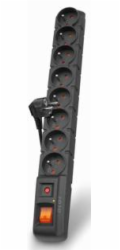 Acar S8 1,5m kabel, 8 zásuvek, přepěťová ochrana, černá